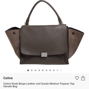 Celine Khaki Beige Leather and Suede Medium Trapeze Top Handle Bag